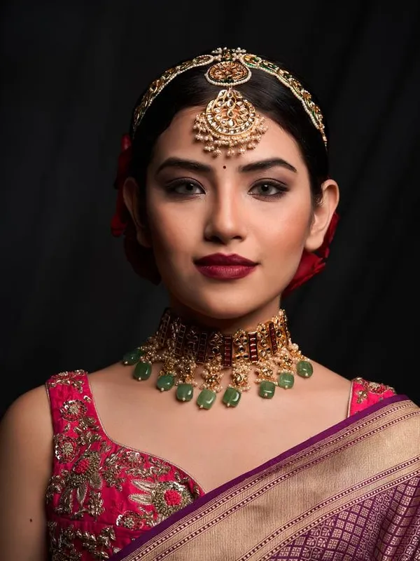 I Jewels Gold Plated Indian Wedding Matha Patti - Kundan Pearl Bridal Headpiece, Floral Design - View #7