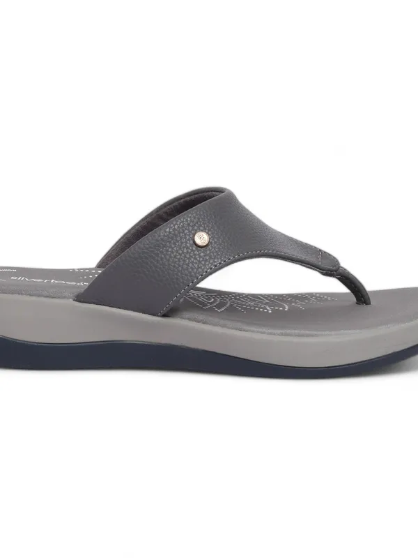 Slivertoes Women V-Strap Grey Slippers