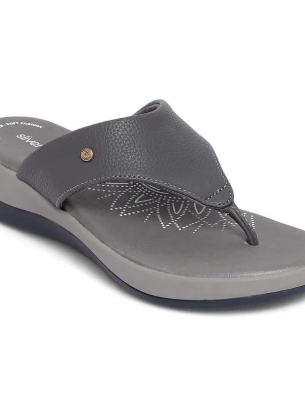 Slivertoes Women V-Strap Grey Slippers