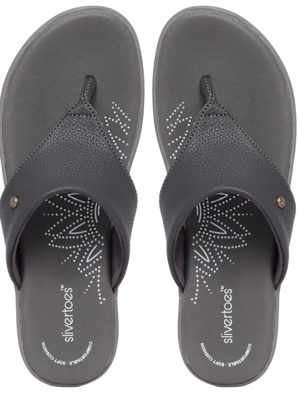 Slivertoes Women V-Strap Grey Slippers