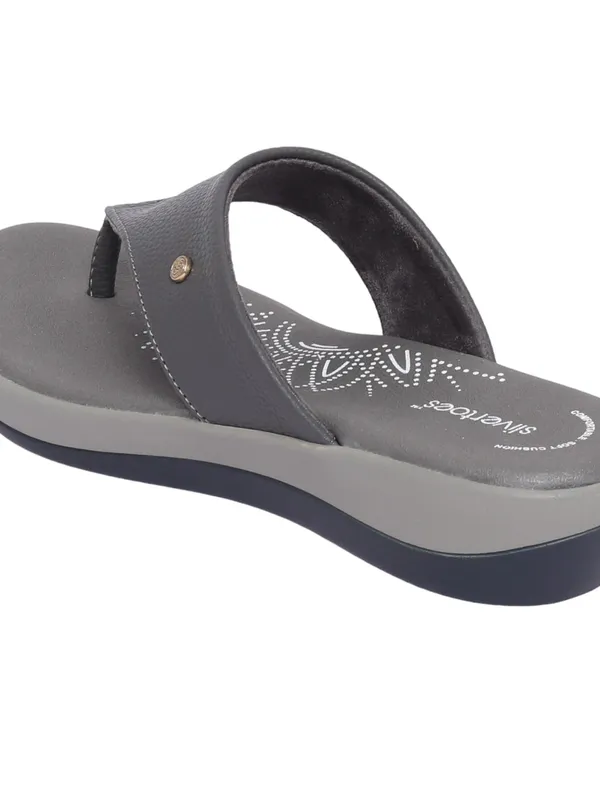 Slivertoes Women V-Strap Grey Slippers