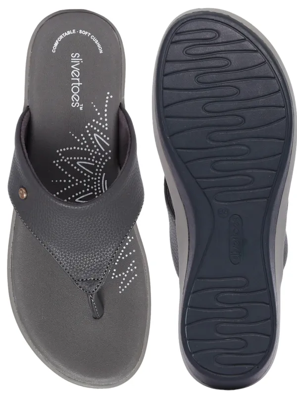 Slivertoes Women V-Strap Grey Slippers