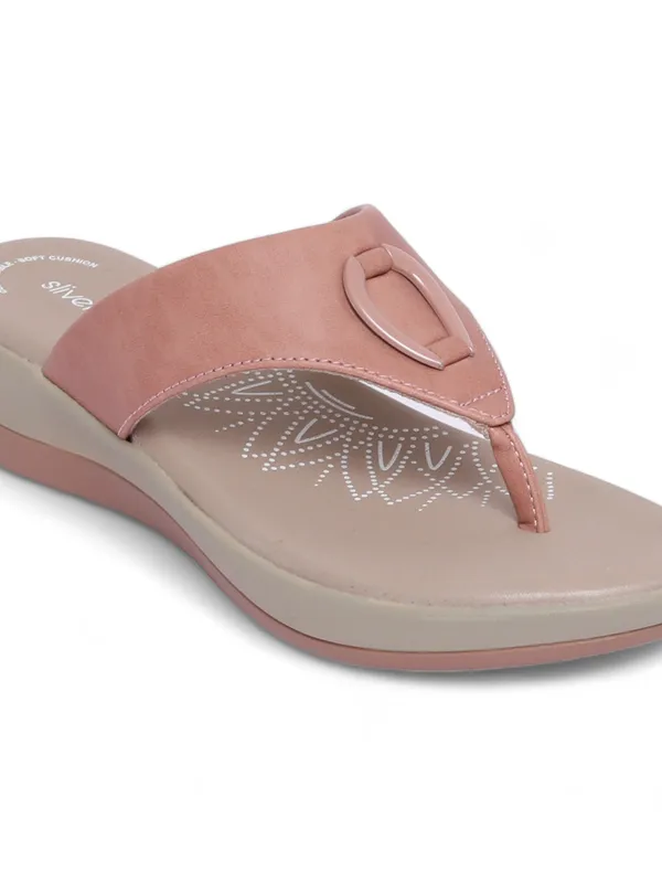 Slivertoes Women V-Strap Peach Slippers