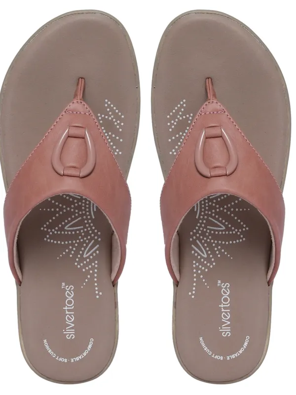 Slivertoes Women V-Strap Peach Slippers