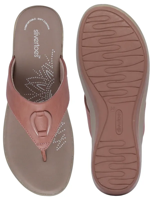 Slivertoes Women V-Strap Peach Slippers