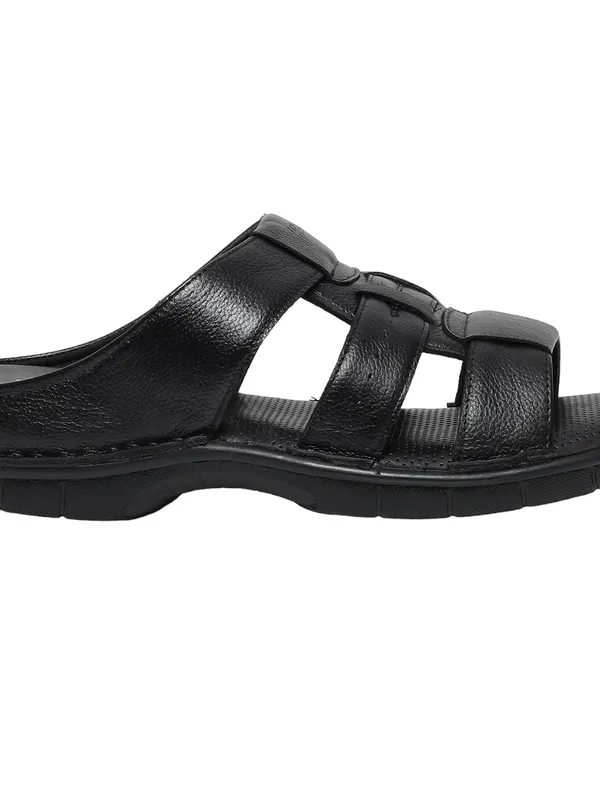 Hitz Men Black Leather Sandals