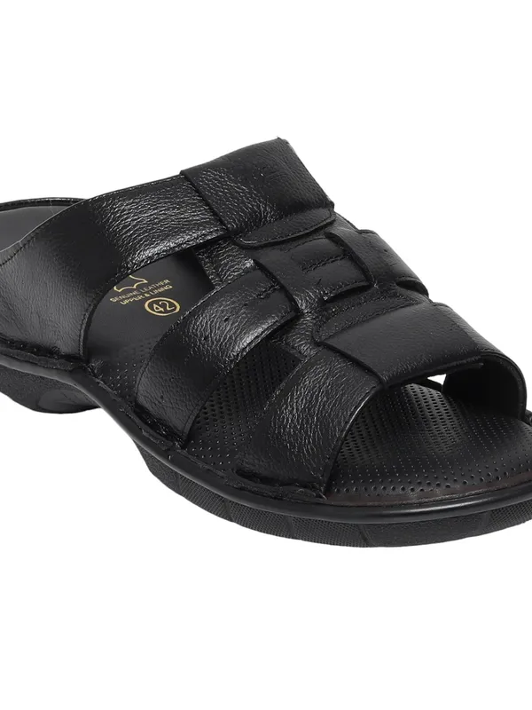 Hitz Men Black Leather Sandals