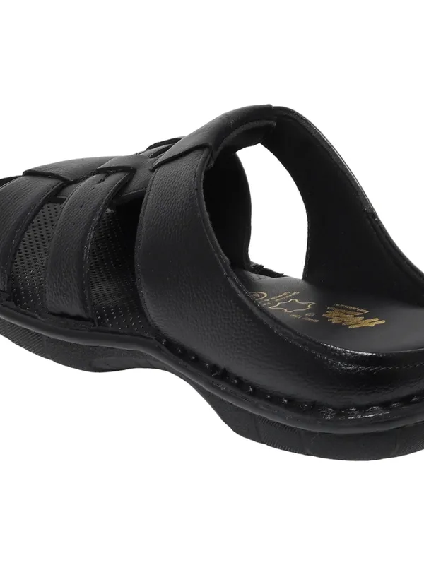 Hitz Men Black Leather Sandals