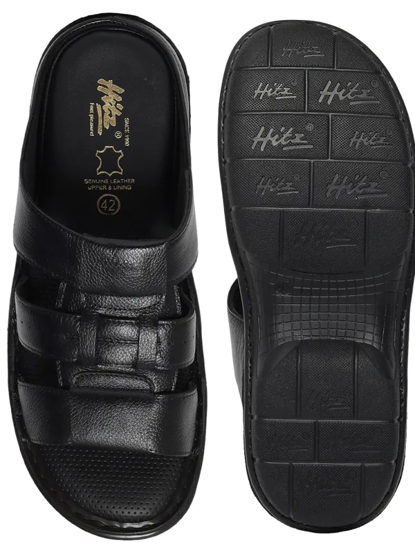 Hitz Men Black Leather Sandals