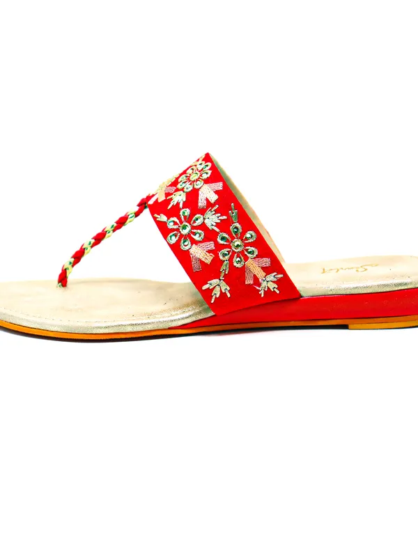 Scarlet V-Strap Embellished Flats