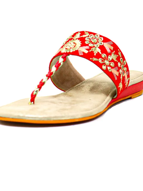 Scarlet V-Strap Embellished Flats