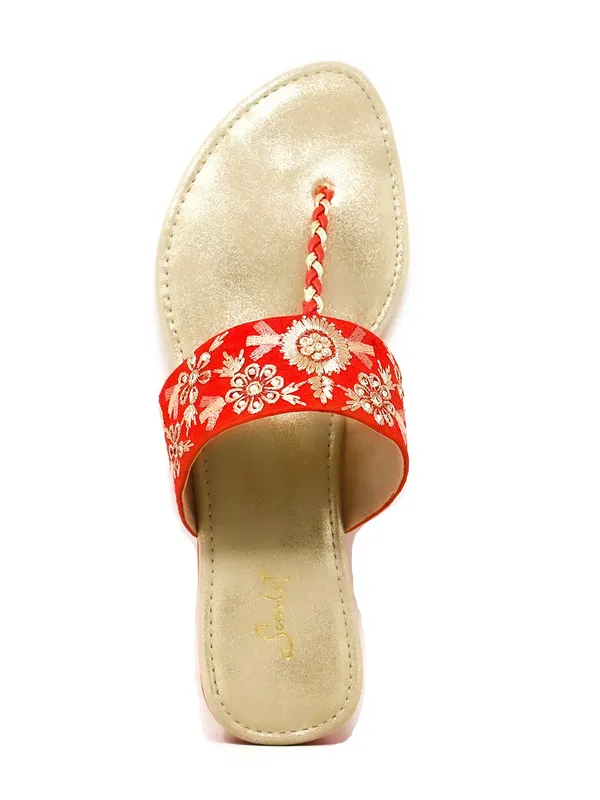 Scarlet V-Strap Embellished Flats