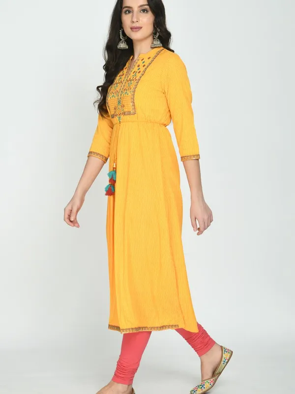 Yellow Yoke Embroidered Flare Dress