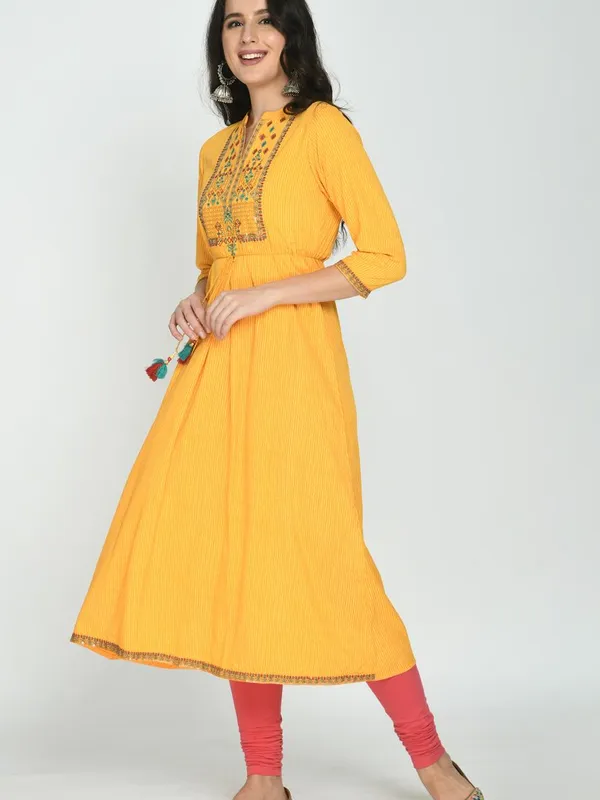 Yellow Yoke Embroidered Flare Dress