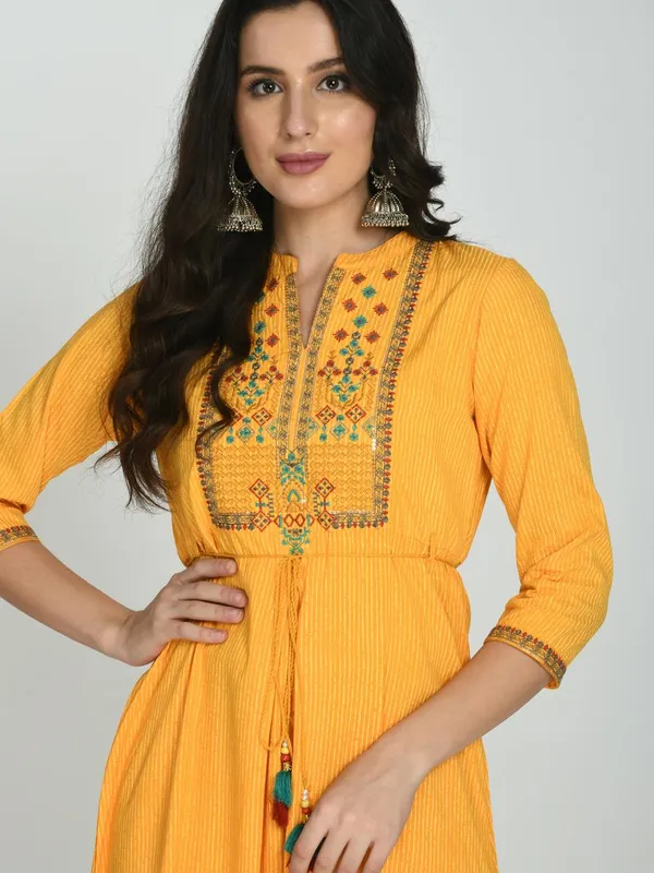 Yellow Yoke Embroidered Flare Dress