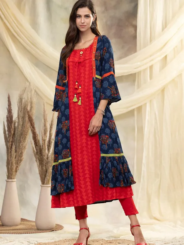 Multi Embroidered Cotton Flared Dress