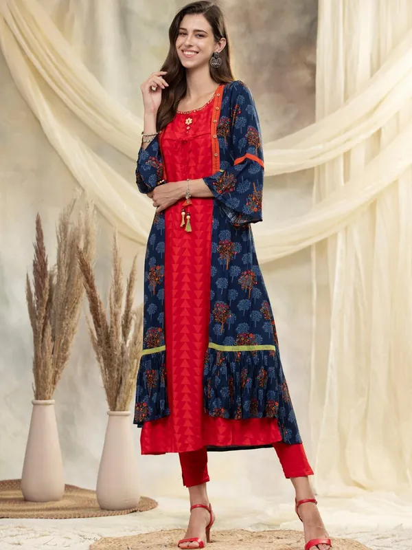 Multi Embroidered Cotton Flared Dress