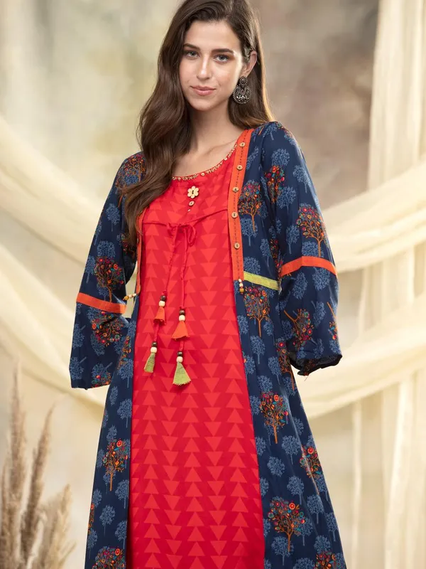 Multi Embroidered Cotton Flared Dress