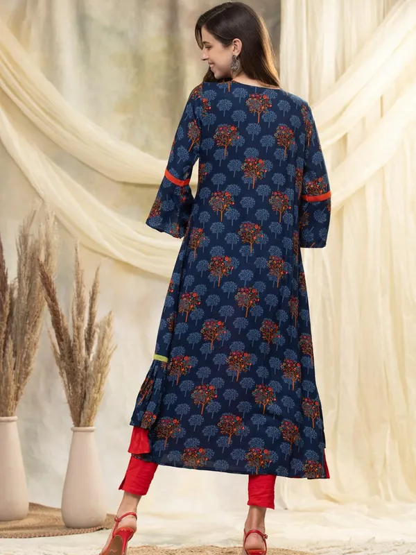 Multi Embroidered Cotton Flared Dress