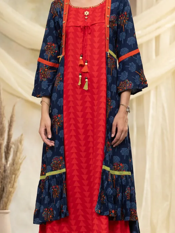 Multi Embroidered Cotton Flared Dress