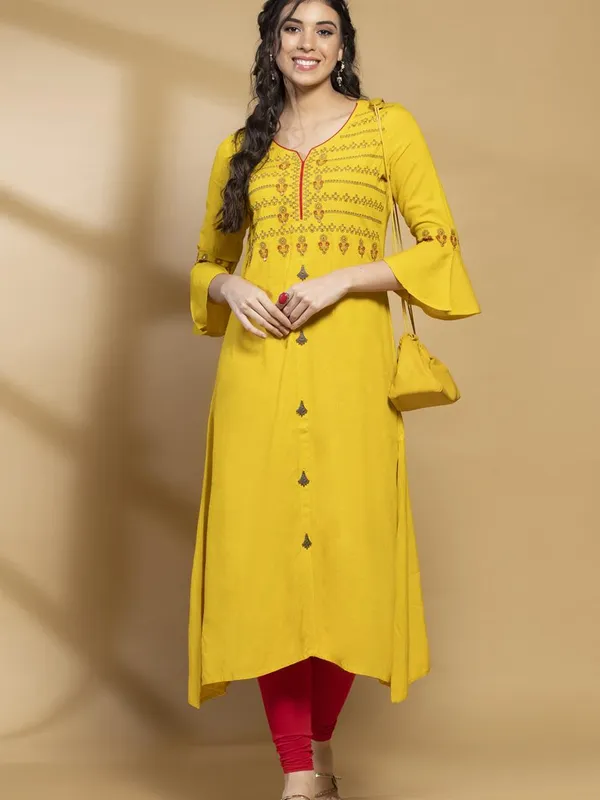 Mustard Embroidered Flared Dress