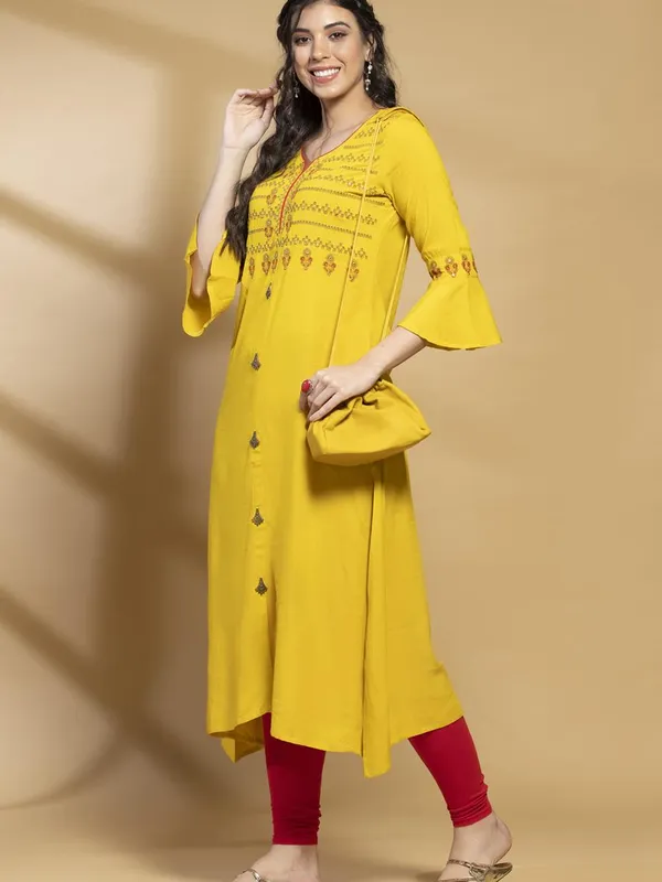 Mustard Embroidered Flared Dress