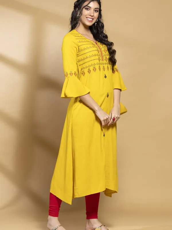 Mustard Embroidered Flared Dress