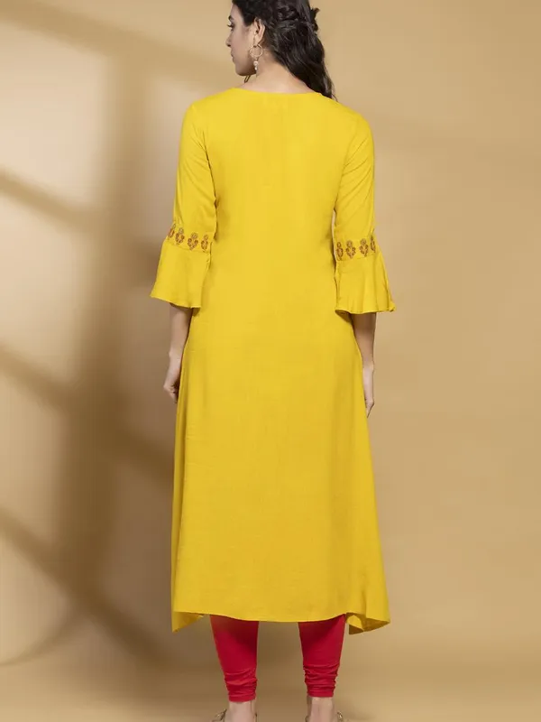 Mustard Embroidered Flared Dress