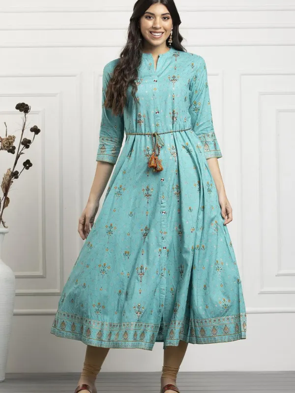 Green Embroidered Flared Dress