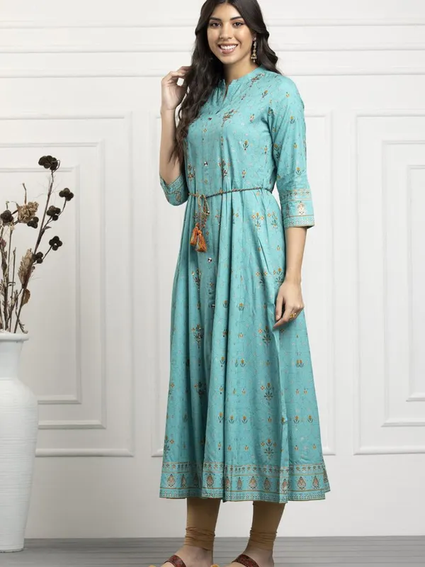 Green Embroidered Flared Dress