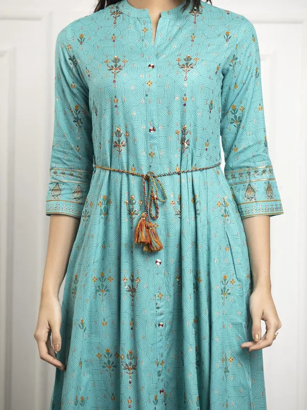 Green Embroidered Flared Dress