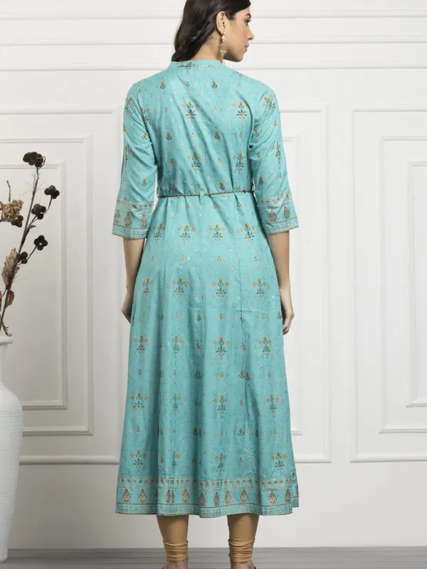 Green Embroidered Flared Dress