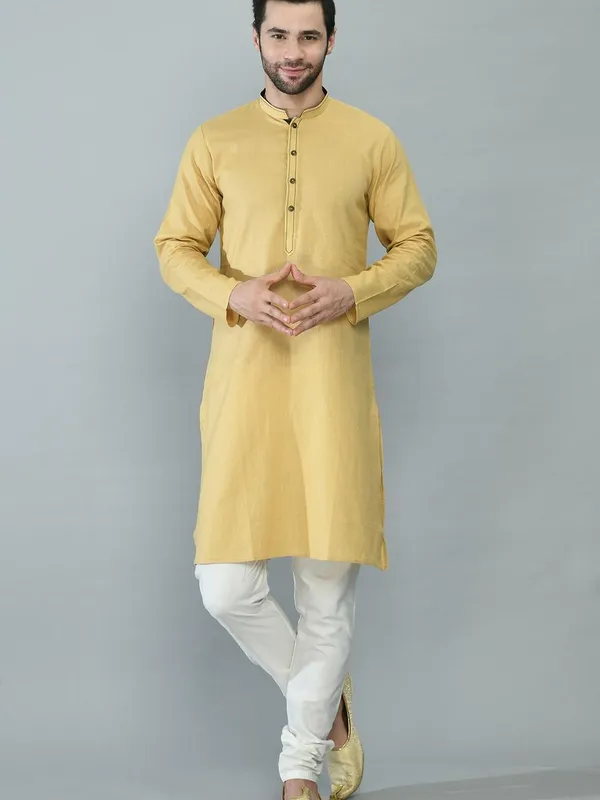 Beige Solid Kurta Set