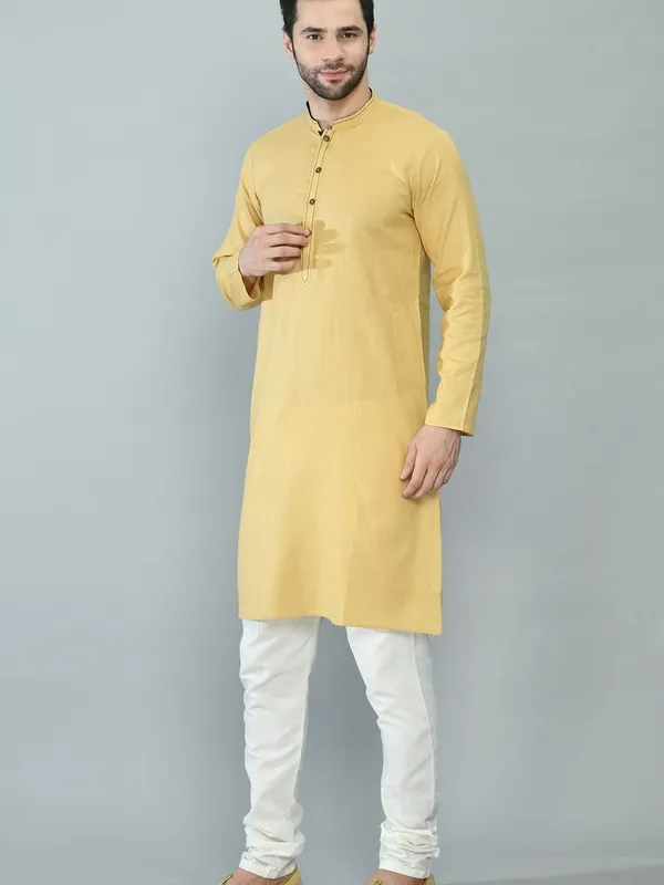 Beige Solid Kurta Set