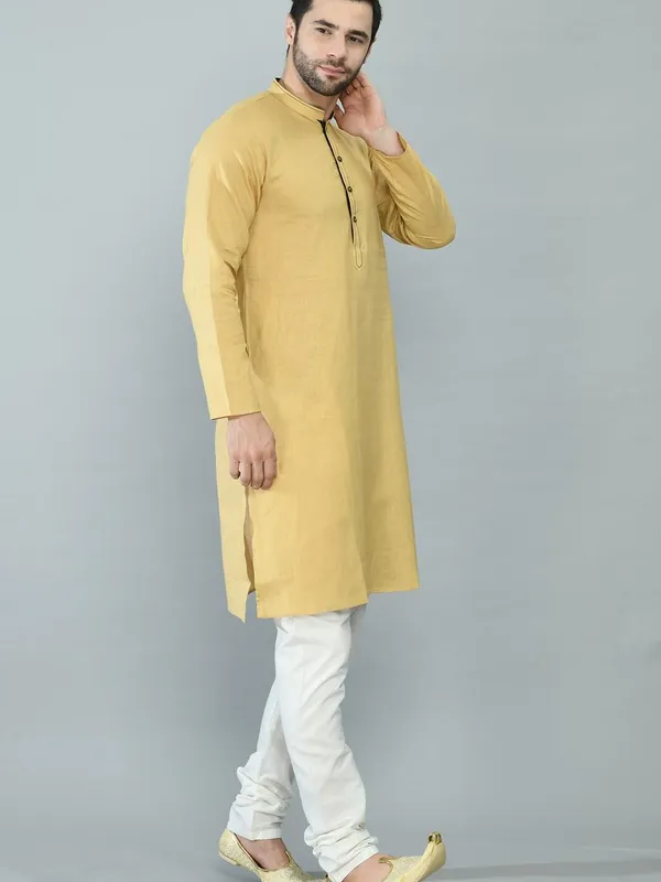 Beige Solid Kurta Set