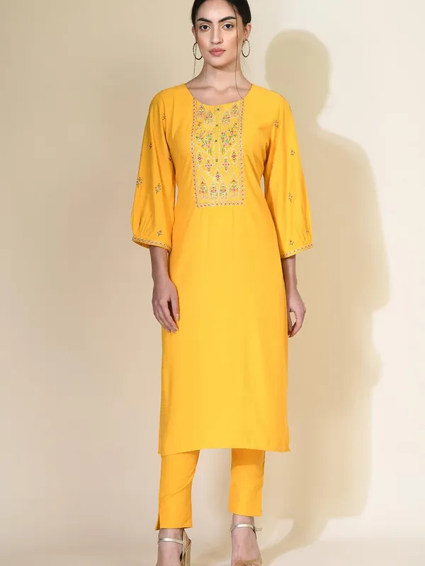 Yellow Embroidered Kurta Set