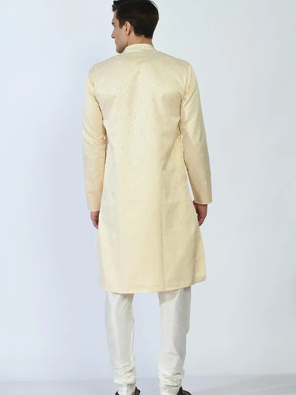 Beige and Gold-Toned Mirror Work Kurta Set