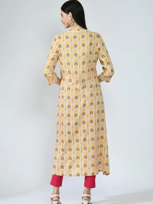 Multi Ethnic Motifs Yoke Embroidered and Printed A-Line Midi Dress