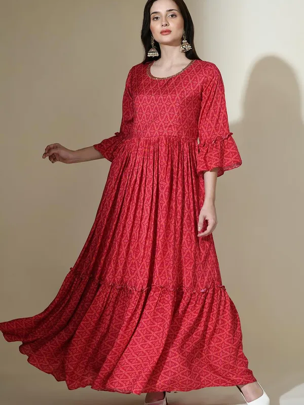 Magenta Embellished Maxi Dress Set