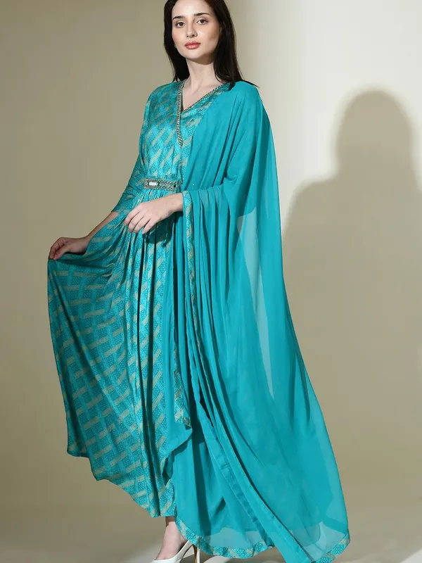 Green Embellished Maxi Dress Set