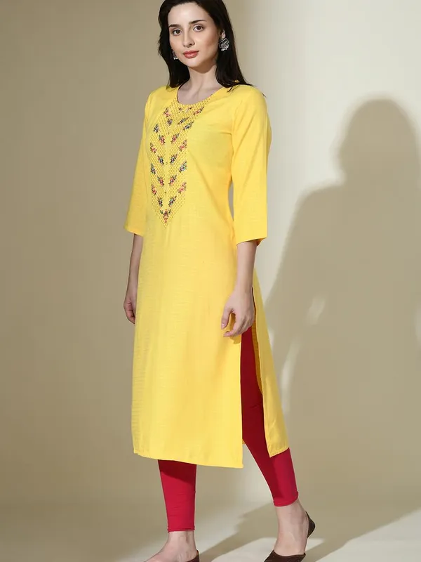 Yellow Embroidered Kurta