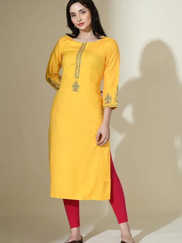 Yellow Embroidered Kurta