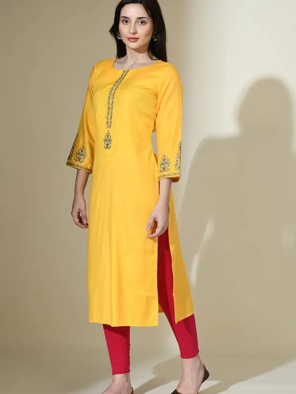 Yellow Embroidered Kurta