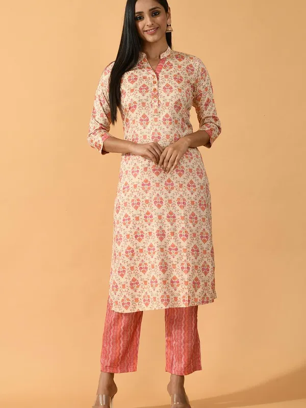 Beige Printed Kurta Set