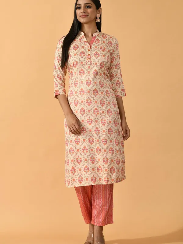 Beige Printed Kurta Set