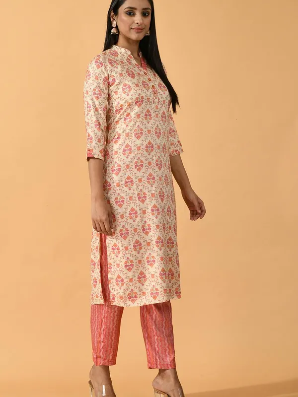 Beige Printed Kurta Set