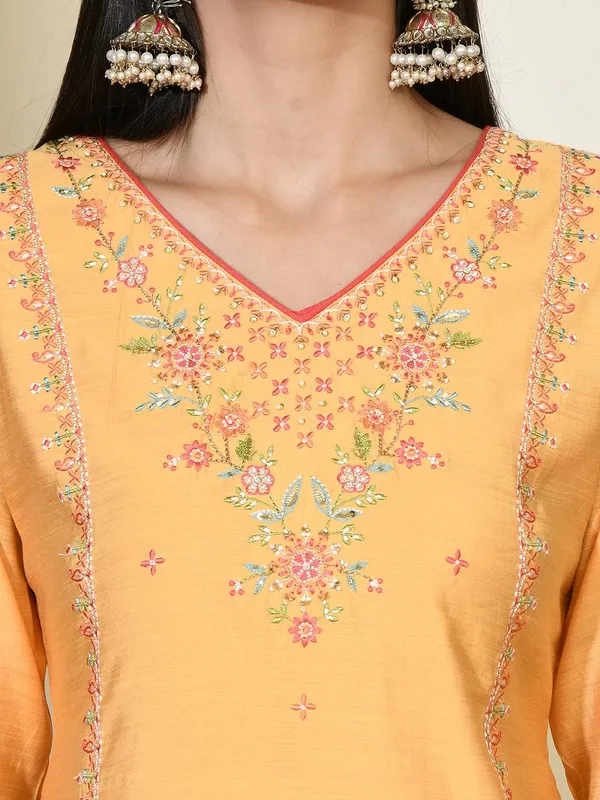Yellow Embroidered Straight Kurta Set
