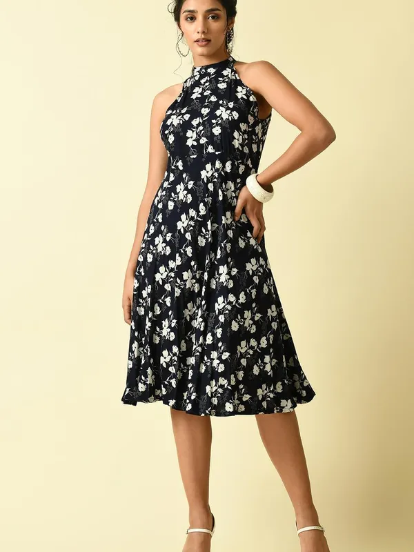 Blue Floral printed flared Dress