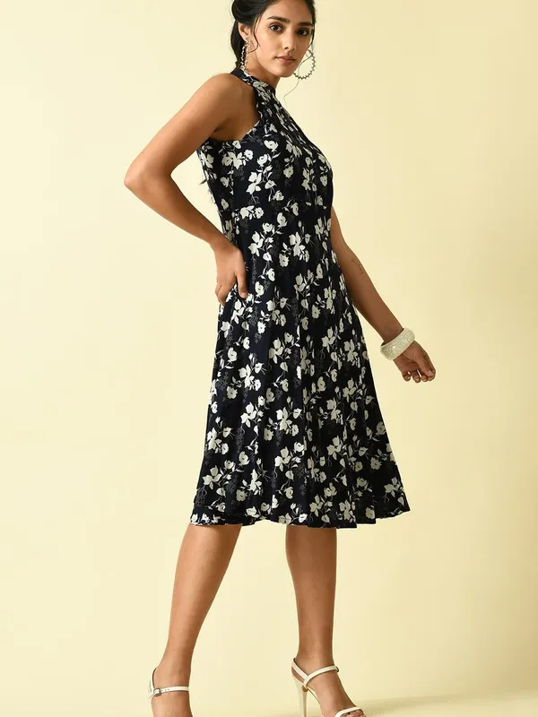 Blue Floral printed flared Dress