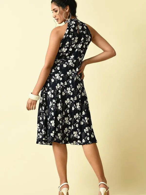 Blue Floral printed flared Dress